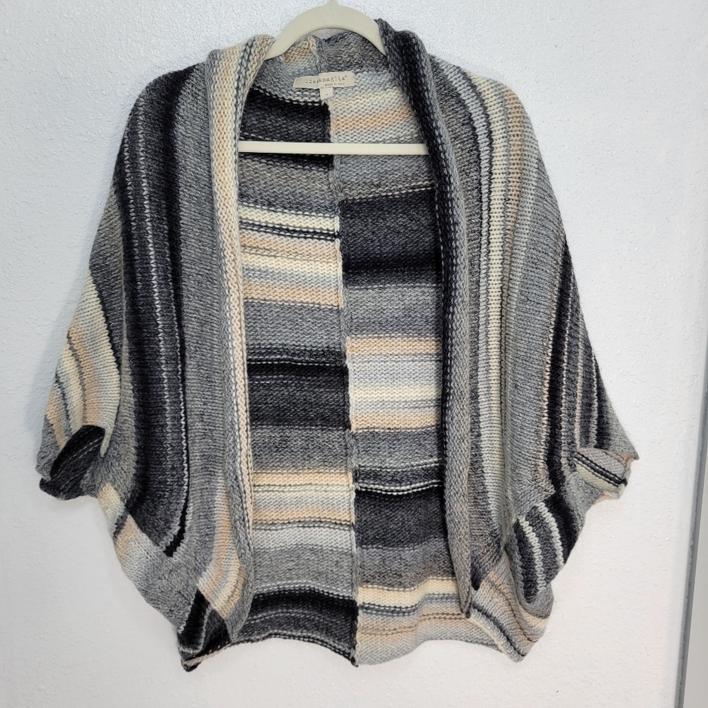 Lineamaglia Italy Wool Blend Striped Poncho Cape Circle Cardigan Sweater Size M